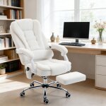 Fauteuil de bureau direction massant chauffant hauteur r�glable dossier inclinable toile de lin blanc ...