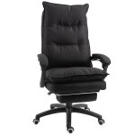 Fauteuil de bureau direction massant homcom - toile de lin noir - dossier inclinable - repose - pied ...