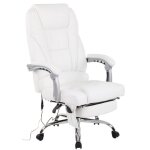 Fauteuil de bureau massant pacific en vritable cuir ajustable et pivotant blanc