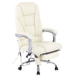 Fauteuil de bureau massant pacific en v�ritable cuir ajustable et pivotant cr�me