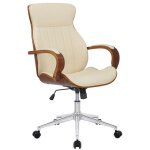 Fauteuil de bureau melilla similicuir avec coque en bois et pitement mtal. [noyer - crme]