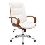 Fauteuil de bureau yankton avec coque en bois et rev�tement similicuir pi�tement m�tal noyer - blanc