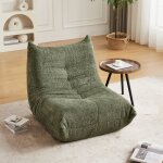 Fauteuil canap� - chauffeuse de sol ergonomique mousse haute densit� salon et chambre - en chenille vert ...