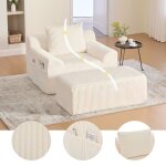 Fauteuil - canap� 1 place velours c�tel� beige ? grand mod�le assise profonde repose - pieds inclus (147�110�6 ...