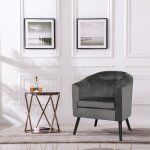 Fauteuil canap velours - homewell - gris fonc - 1 place - pieds noirs - relaxation