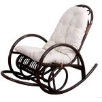 Fauteuil chaise a bascule rocking chair relaxation design rustique en rotin marron coussin blanc 04 0002050 ...