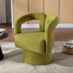Fauteuil cocoon pivotant 360� 67x55x74 cm - redom - assise rembourr�e tissu boucl� vert olive base m�tal ...