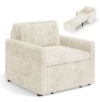 Fauteuil convertible - bealife - velours c�tel� voine - 4 poches - canap� lit - 1 coussin - salon - chambre ...