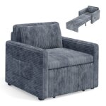 Fauteuil convertible - bealife - velours c�tel� gris - 4 poches - canap� lit - 1 coussin - salon - chambre ...