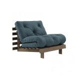 Fauteuil convertible futon roots pin carob brown matelas petrol blue couchage 90 x 200 cm Fauteuil convertible futon roots pin carob brown matelas petrol blue couchage 90 x 200 cm
