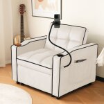 Fauteuil convertible avec portegobelets support t�l�phone et rangement lat�ral 1 place tissu velours ...