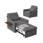 Fauteuil avec fonction extensible en lit 108x85x86 cm plateau lat�ral et sac dossier ajustable gris