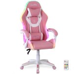 Fauteuil gaming amstrad ams - led - sakura - simili cuir rose et blanc - eclairage led 366 effets - tlcomman ...