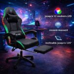 Fauteuil gaming led avec repose pieds et coussin massant en similicuir majora