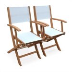 Fauteuils de jardin en bois et textil�ne - almeria blanc - 2 fauteuils pliants en bois deucalyptus huil� ...