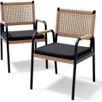 Fauteuil de jardinlot de 2 chaises de salle � manger en rotin et m�talavec accoudoirs et coussins moelleux ...