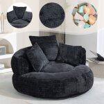Fauteuil lazy sofa chenille noir haut dossier avec 3 coussins si�ge sol gaming confortable adulte / enfant ...