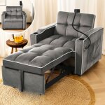 Fauteuil lit convertible 1 place 3 en 1 - gris fonc� - canap� extensible 60 cm petit espace porte - gobelets ...