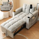 Fauteuil lit convertible gris 1 place 3 en 1 canap� extensible 60 cm petit espace porte - gobelets