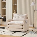 Fauteuil lounge pivotant - 360� - beige - chenille - 92x74x67 cm - accoudoirs - rembourrage mousse � ...