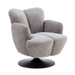 Fauteuil lounge pivotant avec accoudoir en tissu chenill� gris pi�tement socle m�tal noir - gotham