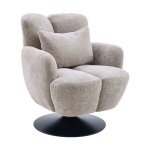Fauteuil lounge pivotant avec accoudoiren tissu chenill� beige pi�tement socle m�tal noir - gotham
