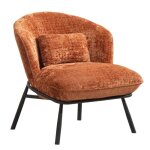 Fauteuil lounge en tissu chenill� terracotta pi�tement m�tal noir - gasby