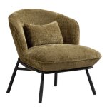 Fauteuil lounge en tissu chenill� vert pi�tement m�tal noir - gasby