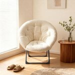 Fauteuil lune pliant 1 place si�ge rond rembourr� en laine d?agneau structure m�tal int�rieur / ext�rieur ...