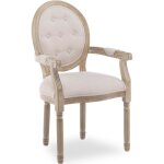 Fauteuil médaillon capitonné louis xvi tissu beige Fauteuil médaillon capitonné louis xvi tissu beige