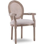 Fauteuil médaillon louis xvi cannage rotin tissu beige Fauteuil médaillon louis xvi cannage rotin tissu beige