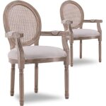 Lot de 2 fauteuils mdaillon louis xvi cannage rotin tissu beige