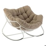 Fauteuil oeuf à bascule paopao beige et blanc en acier traité en epoxy - hespéride Fauteuil oeuf à bascule paopao beige et blanc en acier traité en epoxy - hespéride
