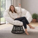 Fauteuil papasan en rotin chaise relax ronde - fauteuil design - r�sine tress�e - 124x124x91cm - beige ...