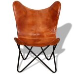 Fauteuil papillon en cuir vritable marron - aramox - 74 x 66 x 90 cm - style rtro