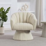 Fauteuil pivotant - langtu - velours c�tel� beige - 360� pivotant - rembourr� ergonomique - base stable ...