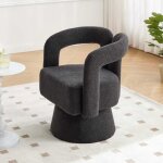 Fauteuil pivotant 360� - langtu - rond bouclette - gris fonc� - mousse haute densit� - pi�tement m�tal ...