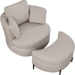 Fauteuil pivotant 360� avec repose - pieds chaise lounge confortable avec base m�tallique et coussins ...