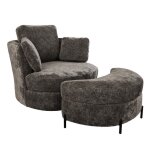 Fauteuil pivotant 360� avec repose - pieds chaise lounge confortable avec base m�tallique et coussins ...