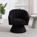 Fauteuil pivotant 360� velours c�tel� noir - chaise ergonomique design moderne - confort salon & bureau ...