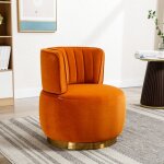 Fauteuil pivotant 360� velours orange - chaise crapaud design moderne - si�ge rembourr� ergonomique pour ...