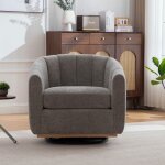 Fauteuil pivotant coquille en chenille grise - si�ge rembourr� � rayures avec pieds en bois massif - ...