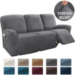 Housse fauteuil relax en velours extensiblegris fonc housse protectrice douce pour canap 3 places avec ...
