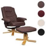 Fauteuil relax m56 - fauteuil tv avec pouf ottomane - similicuir bois deucalyptus - rouge - brun Fauteuil relax m56 - fauteuil tv avec pouf ottomane - similicuir bois deucalyptus - rouge - brun