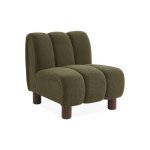 Fauteuil relax pieds arrondis en bois et tissu bouclette kaki Fauteuil relax pieds arrondis en bois et tissu bouclette kaki