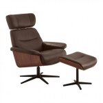 Fauteuil relax pivotant  360 stella assise confortable en cuir marron pitement mtal noir