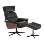 Fauteuil relax pivotant  360 stella assise confortable en cuir noir pitement mtal