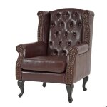 Fauteuil relaxation - chesterfield - simili cuir marron - pieds en bois massif - rivets lgants
