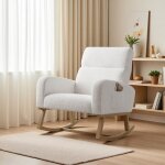 Fauteuil relaxation rocking chair avec rangement de poche pieds en bois massif scandinave 1 place tissu ...