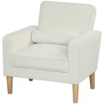 Fauteuil - rembourr� - dossier inclinable - pieds en bois de caoutchouc - cr�me blanc - 79x76x82 cm